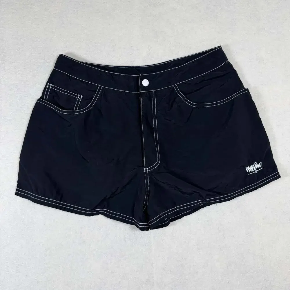 Y2k Mossimo Shorts Womens Size Medium Black Nylon Contrast Stitch Booty Shorts